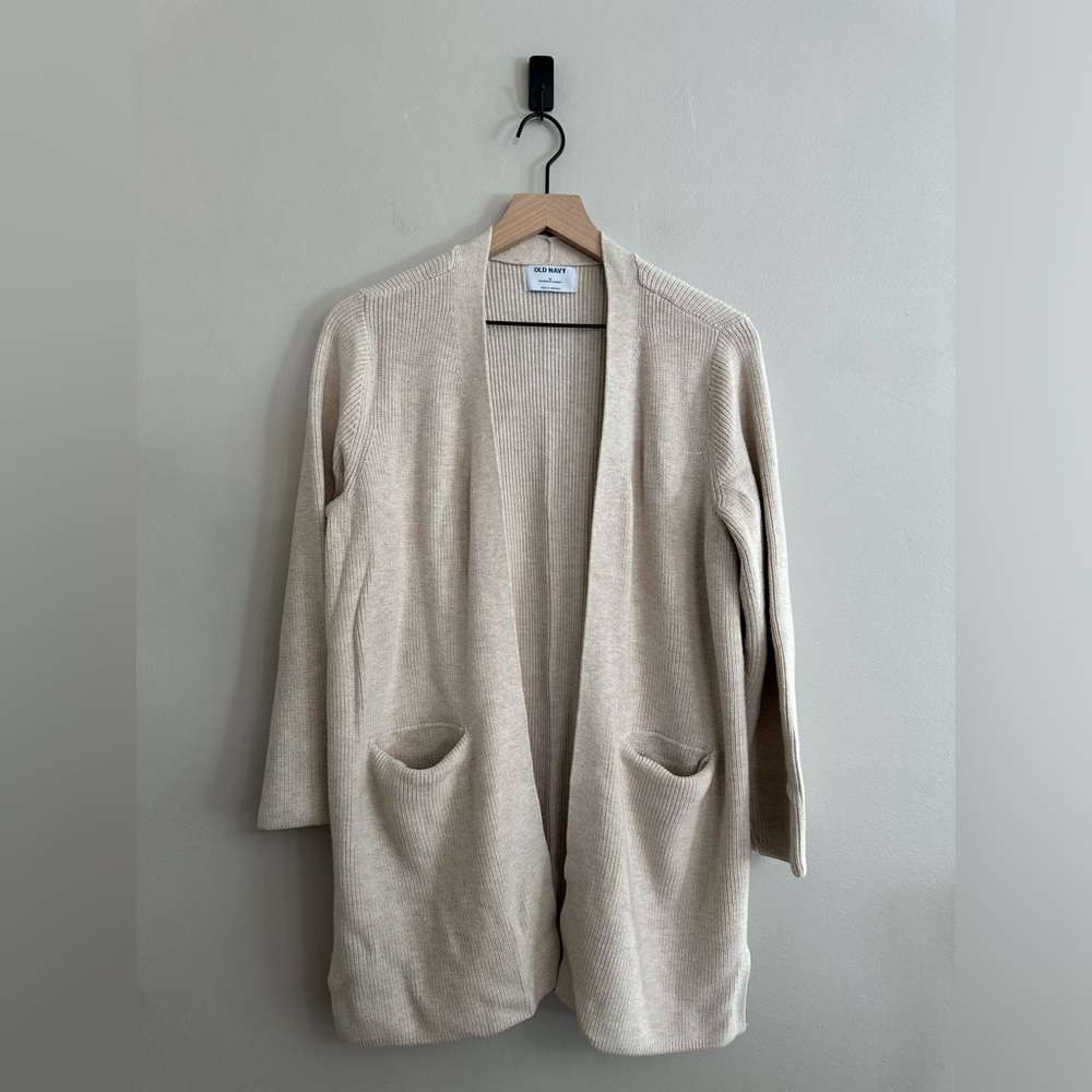 Old Navy beige open front long sweater ribbed knit, XL